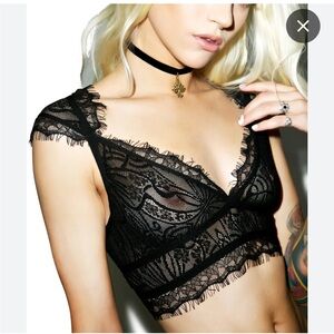 For Love & Lemons CECILE SPORTY BRALETTE Crop Top Lace Bra XS Cap Sleeve